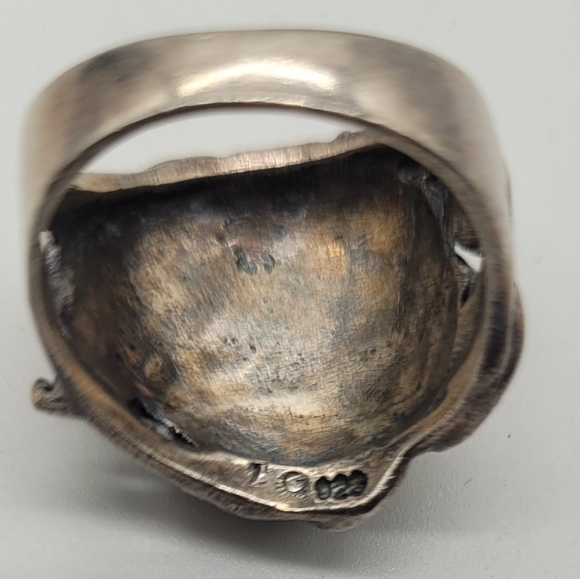 VINTAGE STERLING SILVER RETRO CARVED LADY FACE MARCASITE WIDE BAND RING …​​ - Picture 4 of 5